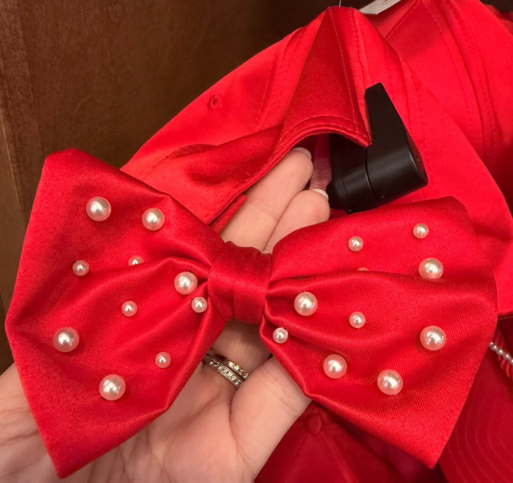 Minnie Mouse Red Bow Hat With Pearls