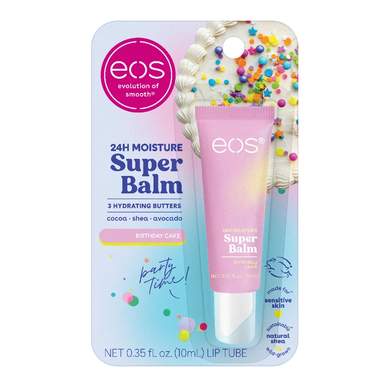 eos 24H Moisture Super Balm Birthday Cake, Hydrating Lip Treatment, 0.35 fl oz