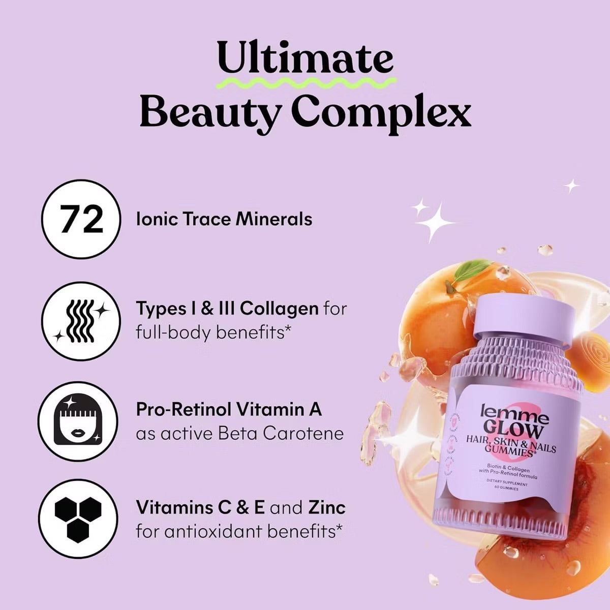 Lemme Glow Collagen Gummies - Hair, Skin & Nail Support
