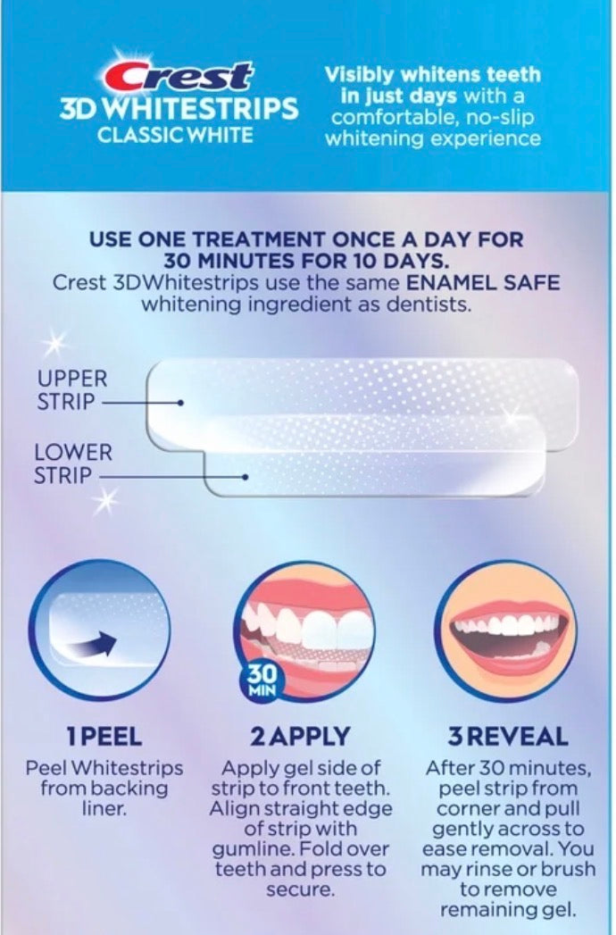 Crest 3DWhitestrips Classic White Teeth Whitening Kit, 10 Count
