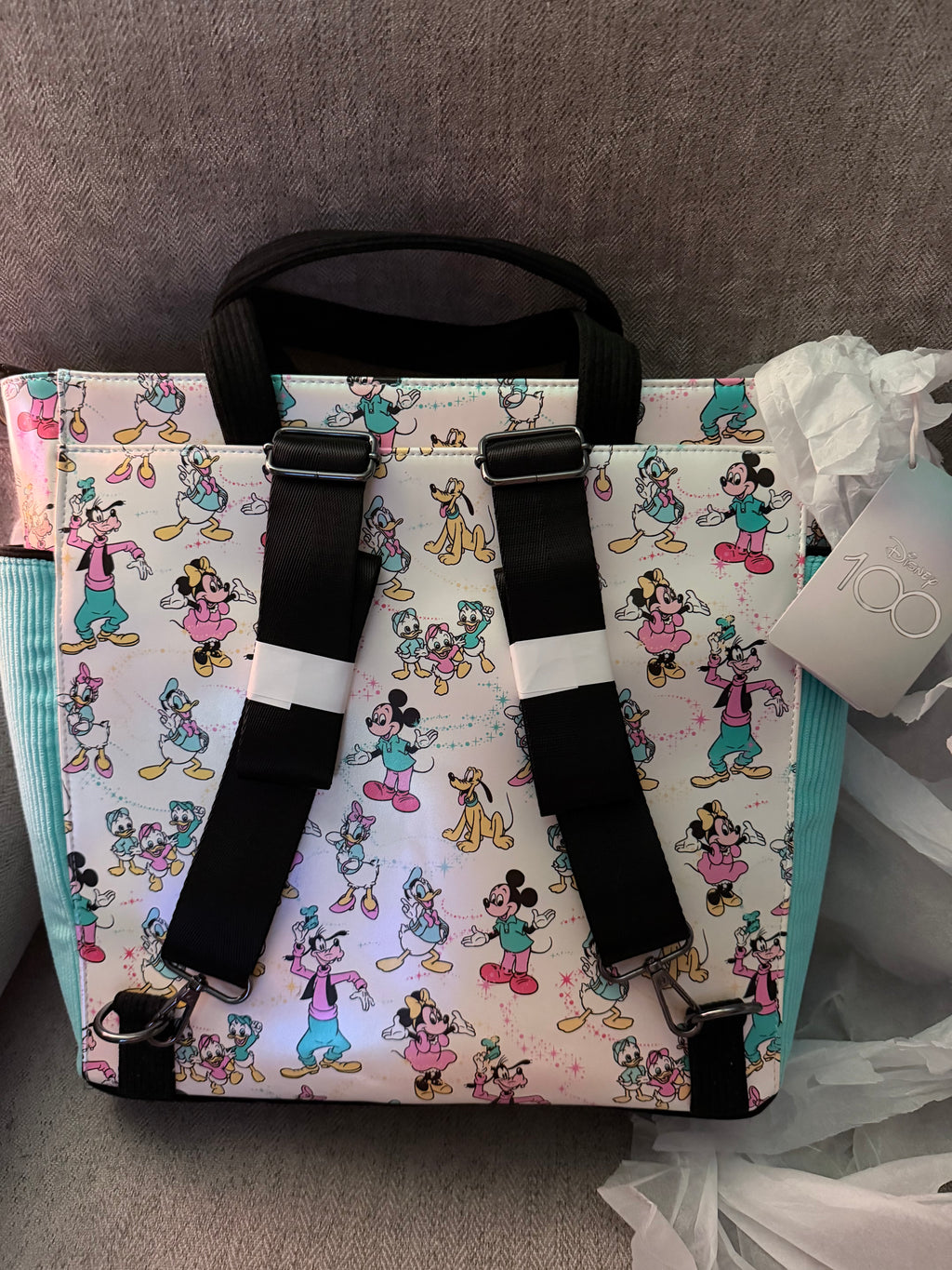 Disney100 Mickey & Friends Classic All-Over Print Iridescent Convertible Backpack & Tote Bag