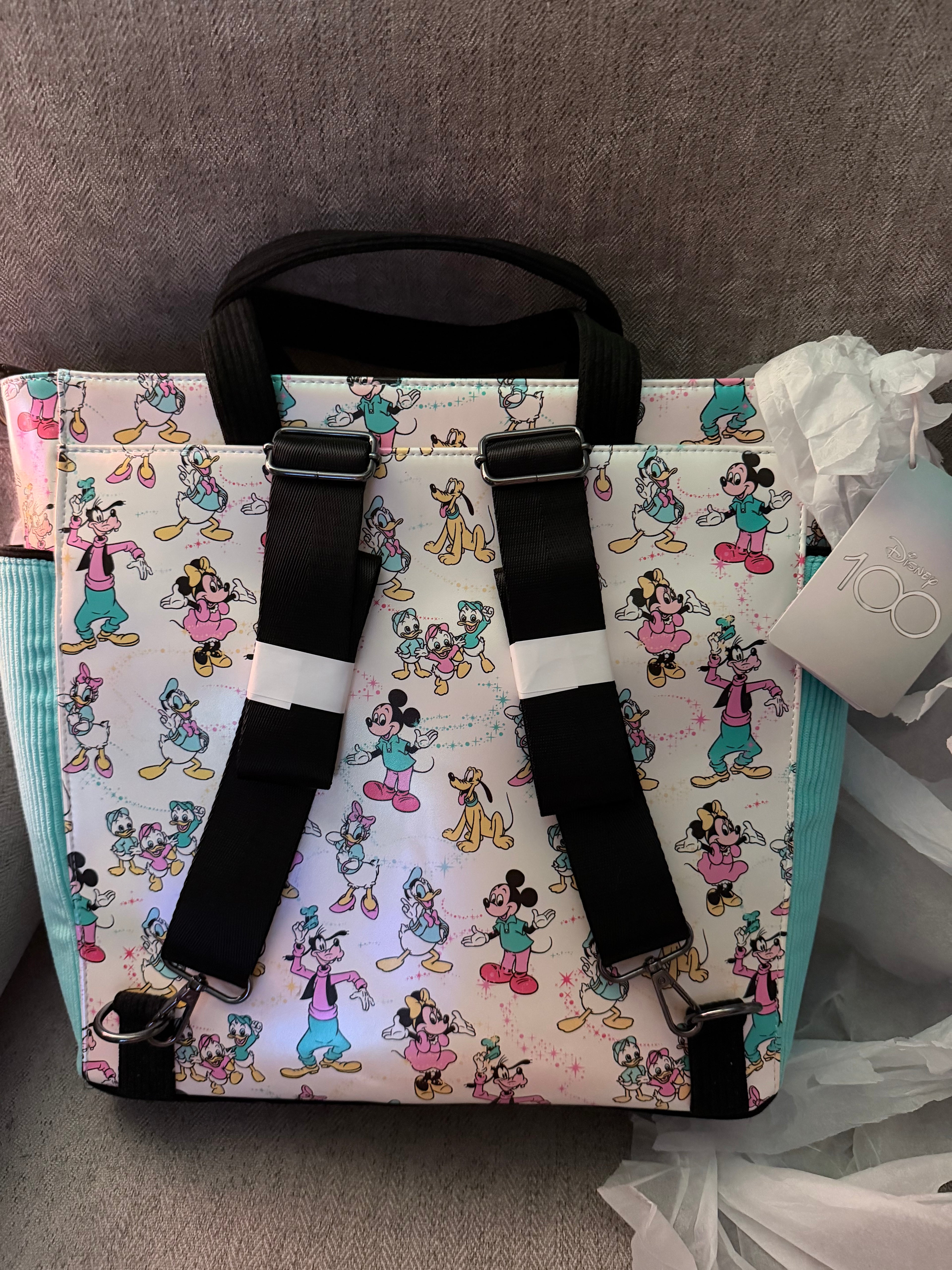 Disney100 Mickey & Friends Classic All-Over Print Iridescent Convertible Backpack & Tote Bag