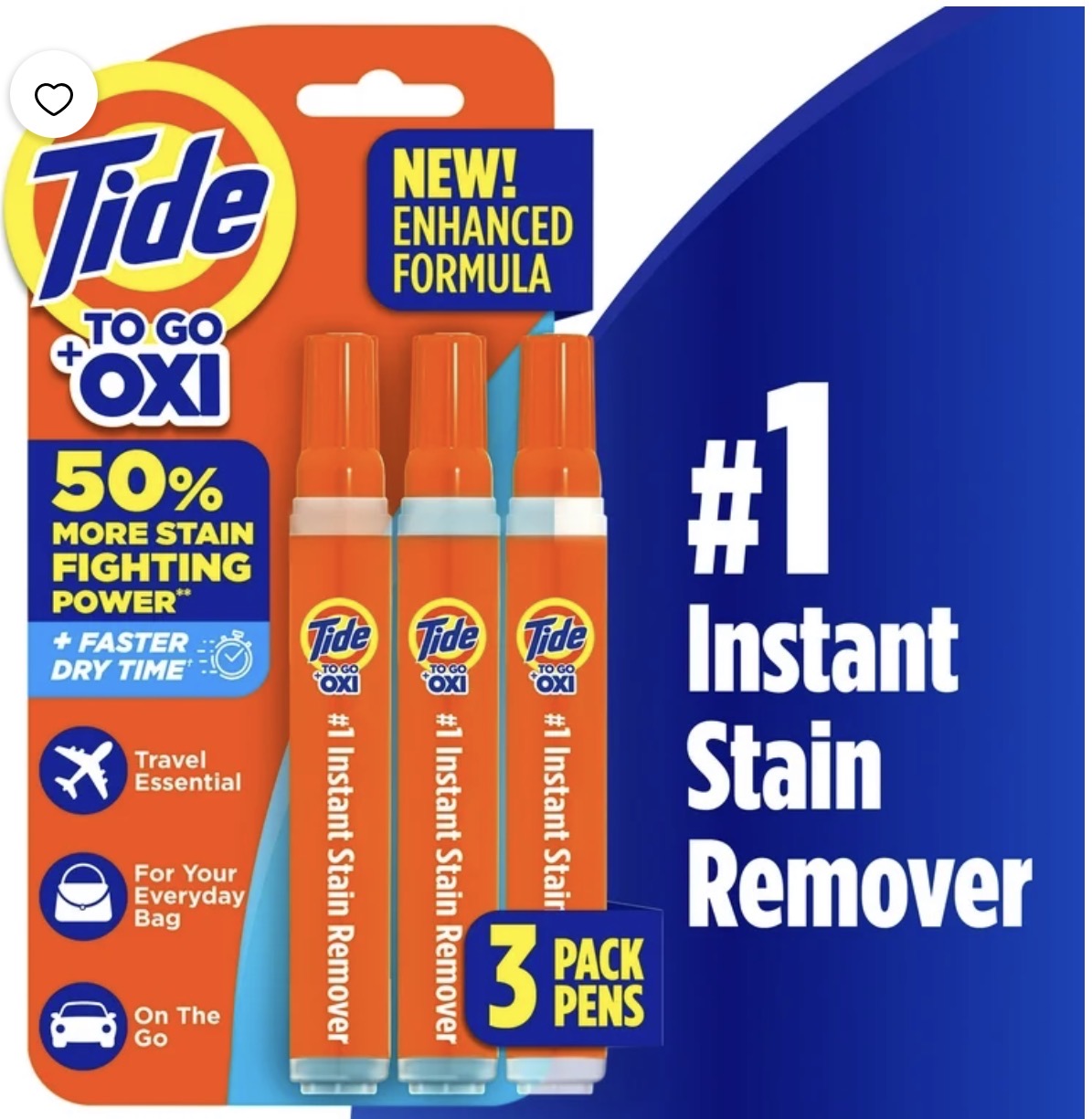 Tide To Go Instant Laundry Stain Remover Pen and Spot Cleaner, Travel Size Stain Sticks - 3 Pen Pack