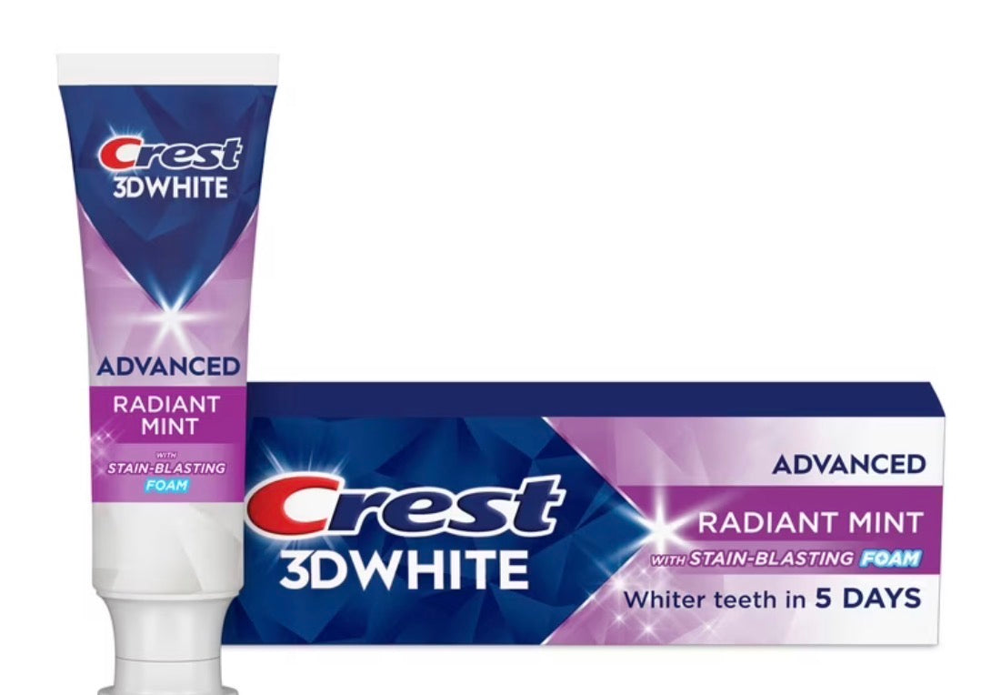 Crest 3D White Advanced Teeth Whitening Toothpaste, Radiant Mint, 2.4 oz
