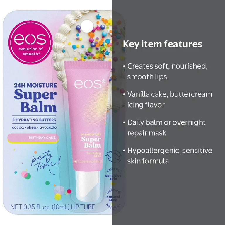 eos 24H Moisture Super Balm Birthday Cake, Hydrating Lip Treatment, 0.35 fl oz
