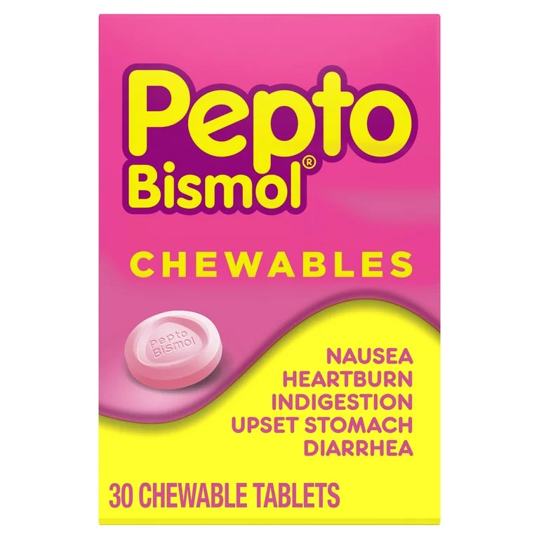 Pepto Bismol Chewable Tablets, Upset Stomach and Anti Diarrheal Relief, 30 Count