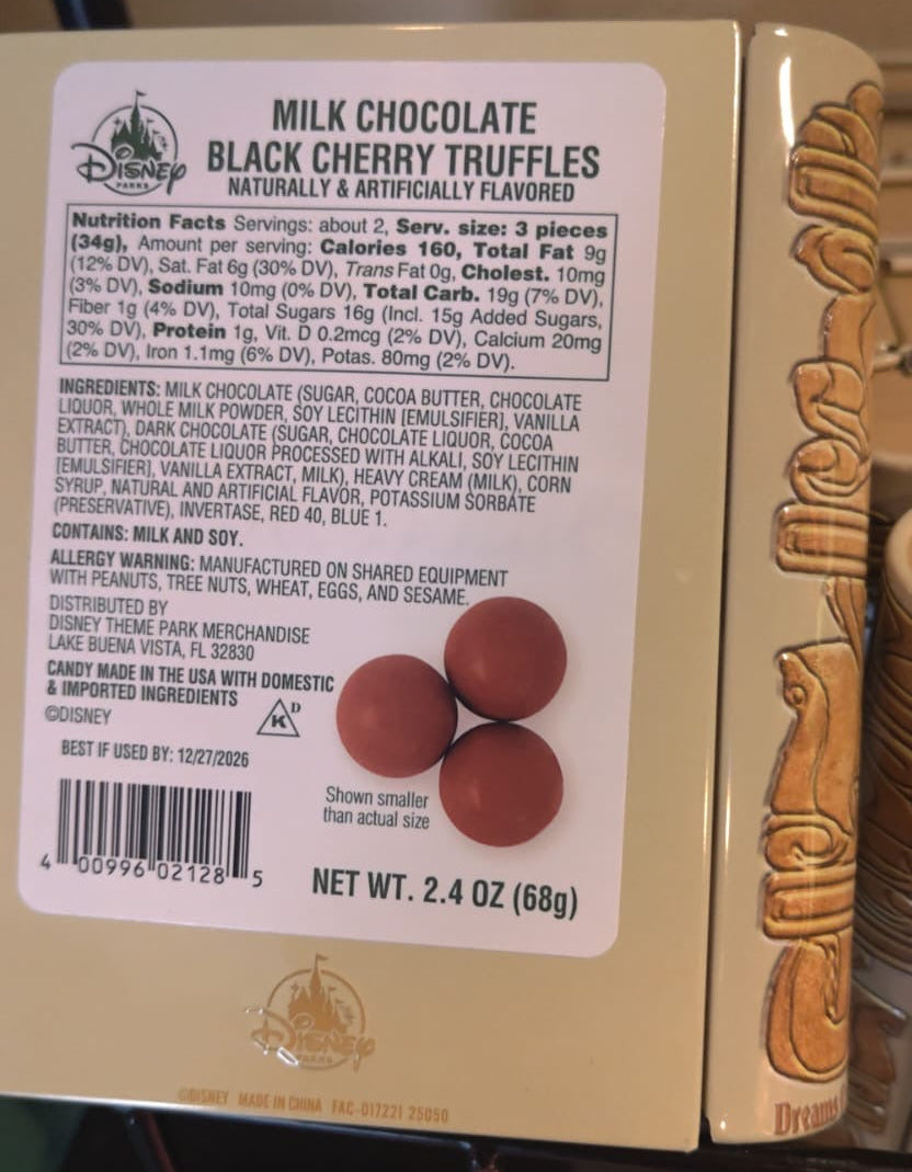 Snow White Milk Chocolate Black Cherry Truffles Tin