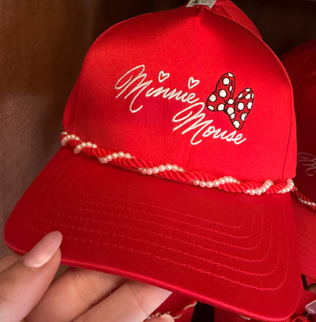 Minnie Mouse Red Bow Hat With Pearls